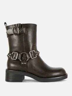 Bottes De Motard En Simili Cuir|Primark New