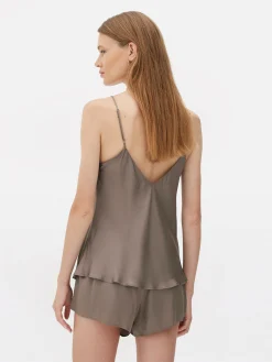 Caraco De Pyjama Court En Satin à Col En V|Primark New