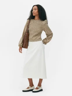 Chemisier Froncé à Carreaux Et Manches Longues|Primark Clearance