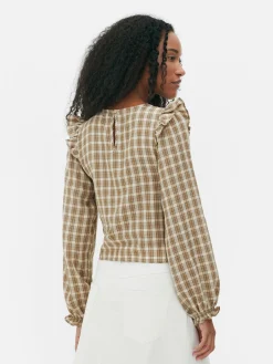 Chemisier Froncé à Carreaux Et Manches Longues|Primark Clearance