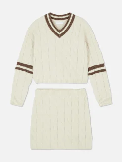 Ensemble Coordonné Pull Et Jupe En Maille Torsadée|Primark New