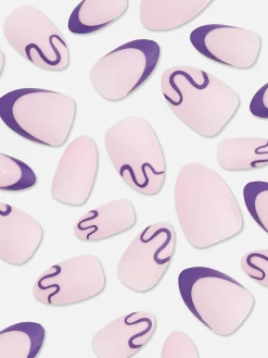 Faux Ongles Brillants à Motif Tourbillon En Amande PS...|Primark Clearance