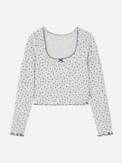 Haut De Pyjama Côtelé à Petites Fleurs|Primark Sale