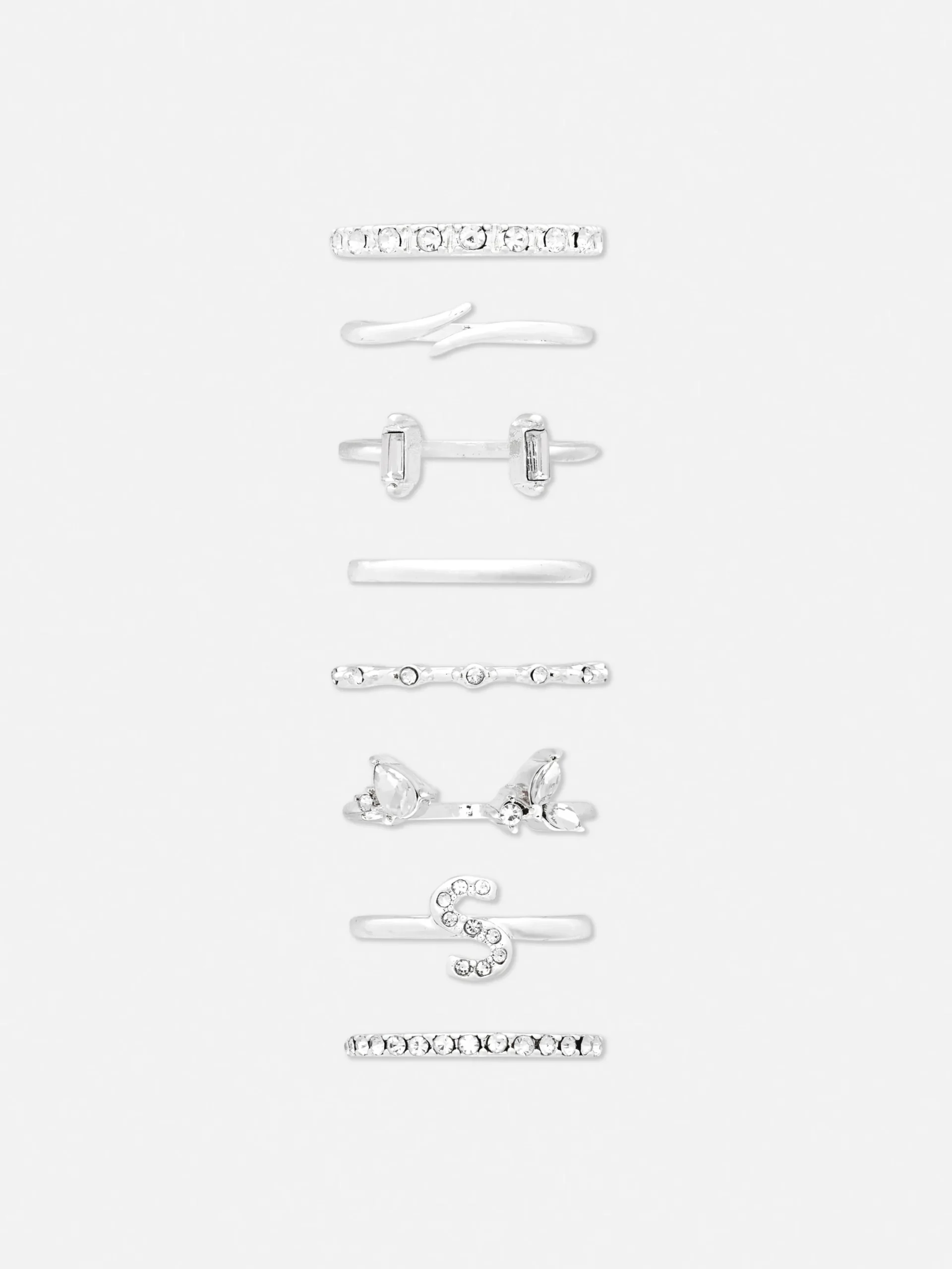 Lot De 8 Bagues à Initiale Et Strass|Primark Outlet