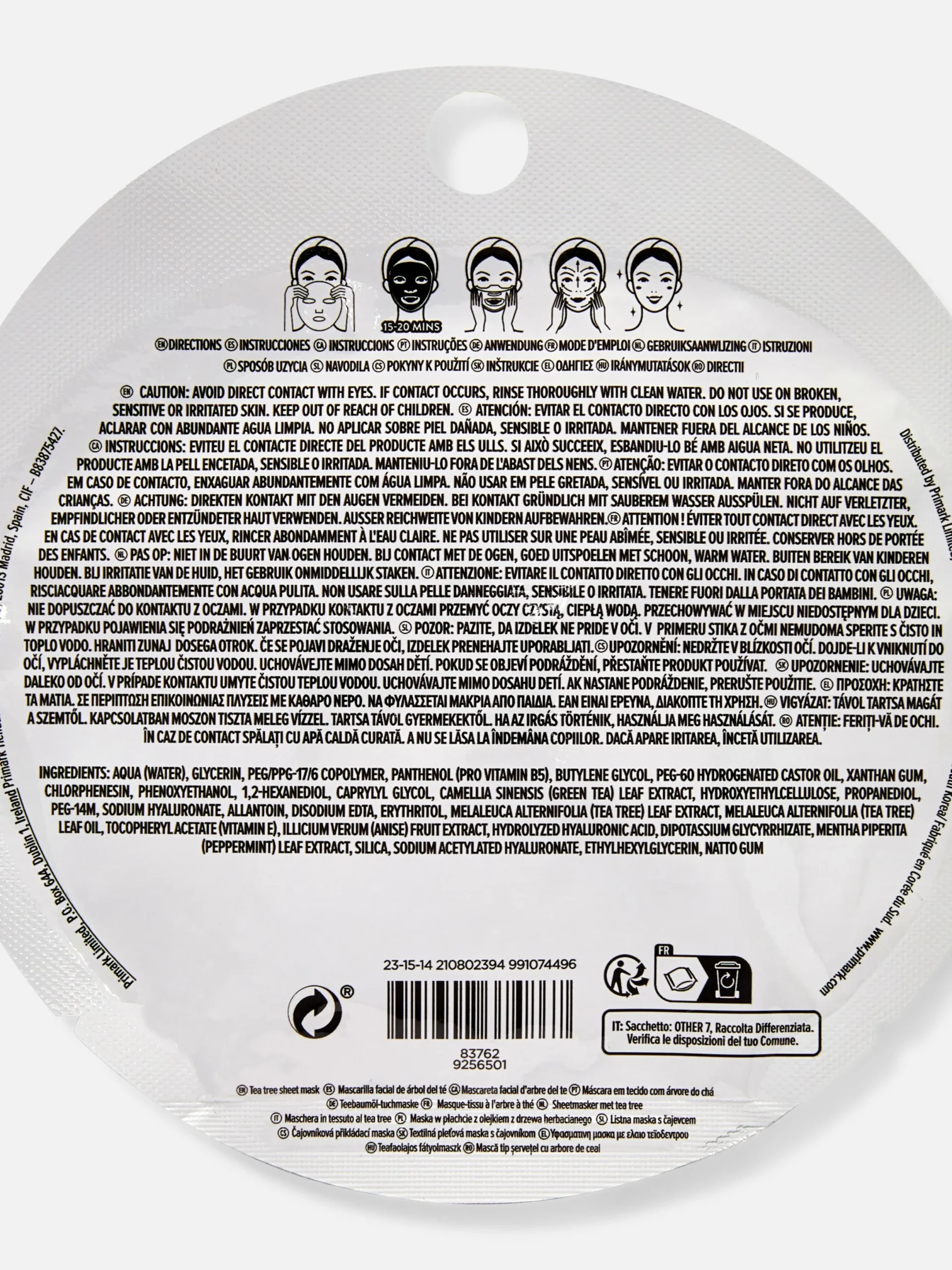 Masque En Feuille à L'arbre à Thé PS...|Primark New