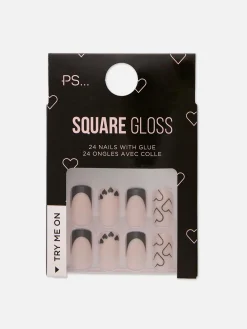 PS... Faux Ongles Carrés Brillants Avec Cœurs|Primark Sale