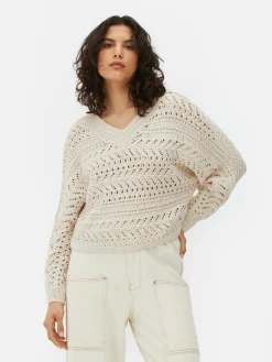 Pull En Maille Pointelle à Col En V|Primark New