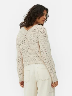 Pull En Maille Pointelle à Col En V|Primark New