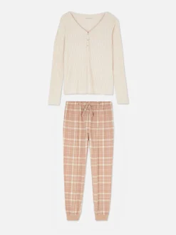 Pyjama à Manches Longues Avec Bas à Carreaux|Primark Clearance