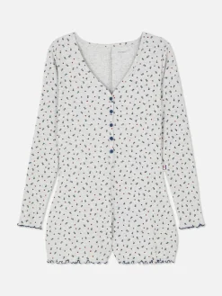 Pyjama Style Barboteuse Côtelé à Petites Fleurs|Primark New