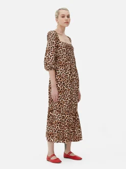 Robe Mi-longue à Motif Léopard Et à Encolure Carrée|Primark Clearance