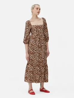 Robe Mi-longue à Motif Léopard Et à Encolure Carrée|Primark Clearance