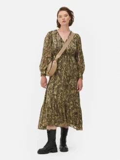 Robe Mi-longue Boho à Col En V|Primark Outlet