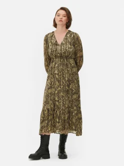 Robe Mi-longue Boho à Col En V|Primark Outlet