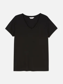 T-shirt à Col En V En Coton Mélangé|Primark New