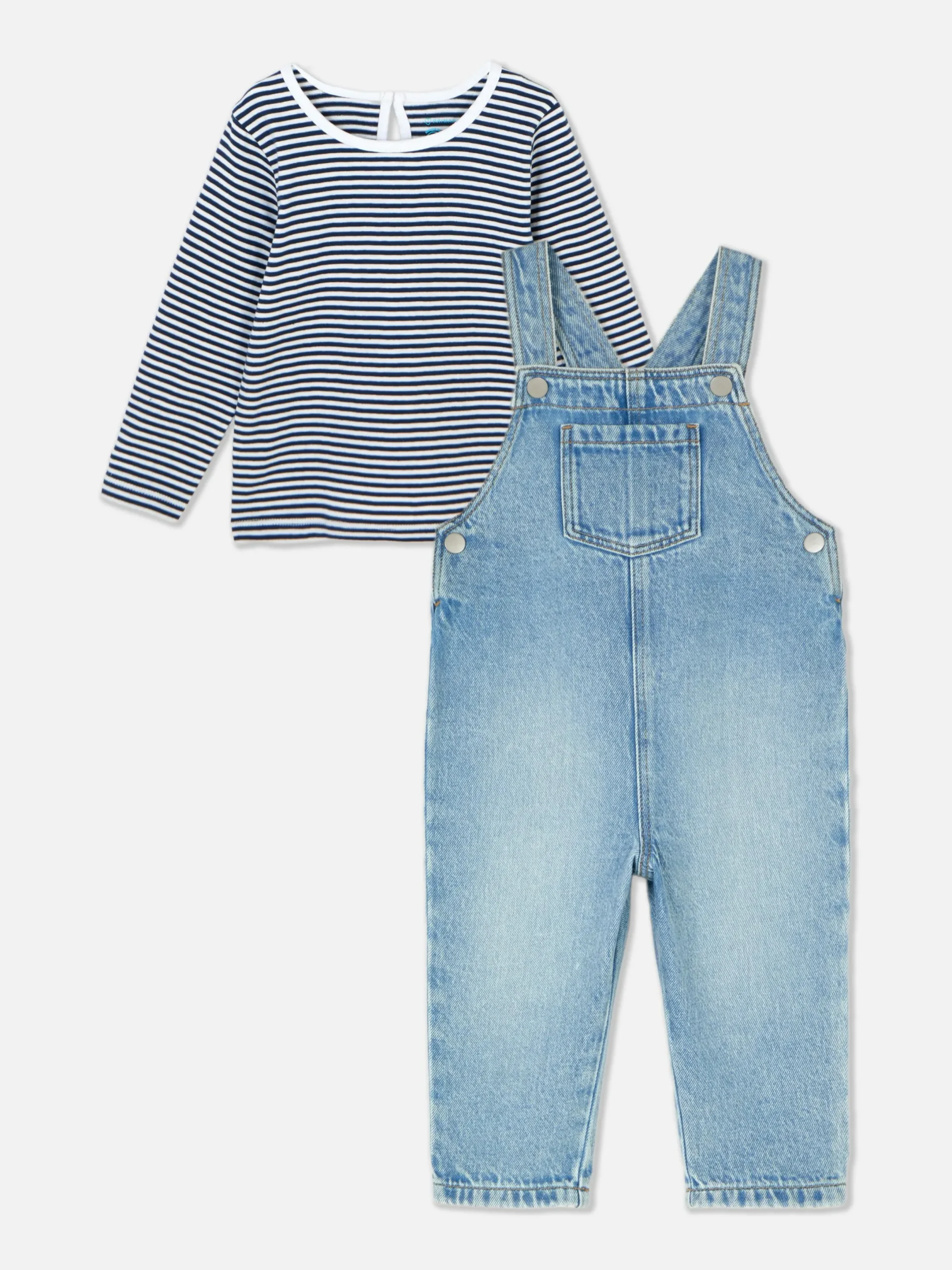 T-shirt Rayé à Manches Longues Et Salopette En Denim|Primark Online