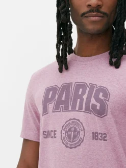 T-shirt Style Universitaire à Manches Courtes Paris|Primark Clearance