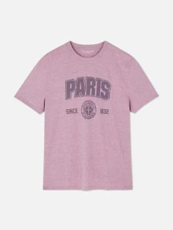 T-shirt Style Universitaire à Manches Courtes Paris|Primark Clearance