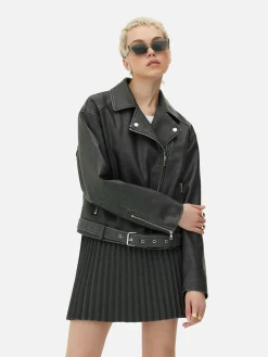 Veste De Motard En Simili Cuir Effet Vieilli|Primark New