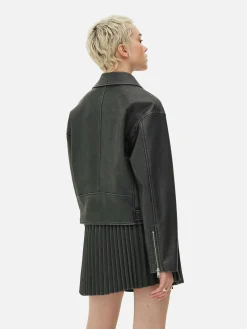 Veste De Motard En Simili Cuir Effet Vieilli|Primark New