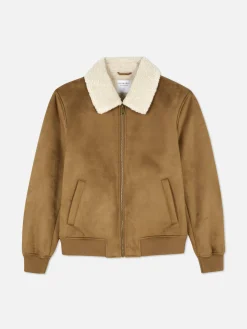 Veste En Suédine à Col Effet Mouton Retourné|Primark Online